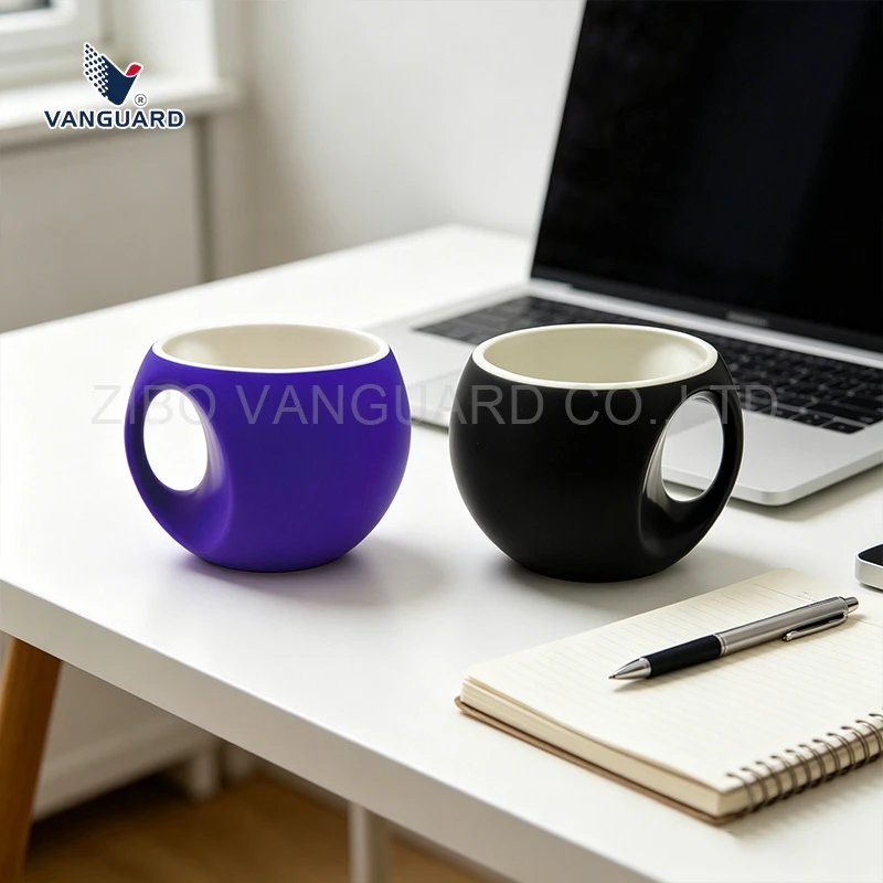 round ceramic mug with Ring Handle