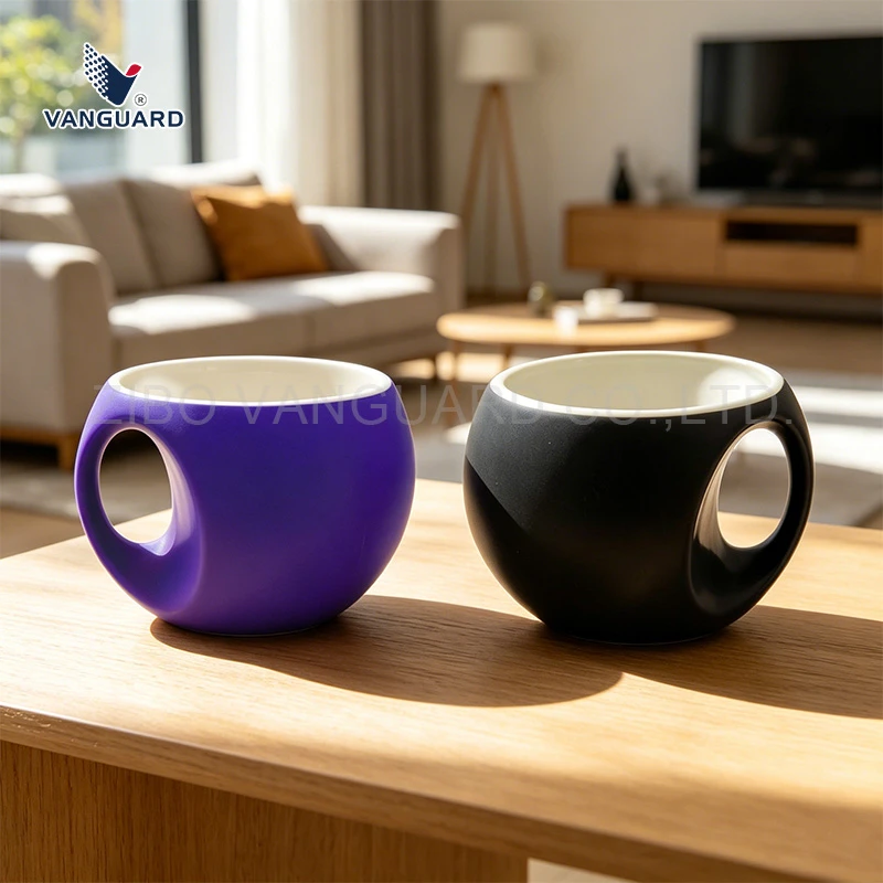 round ceramic mug with Ring Handle